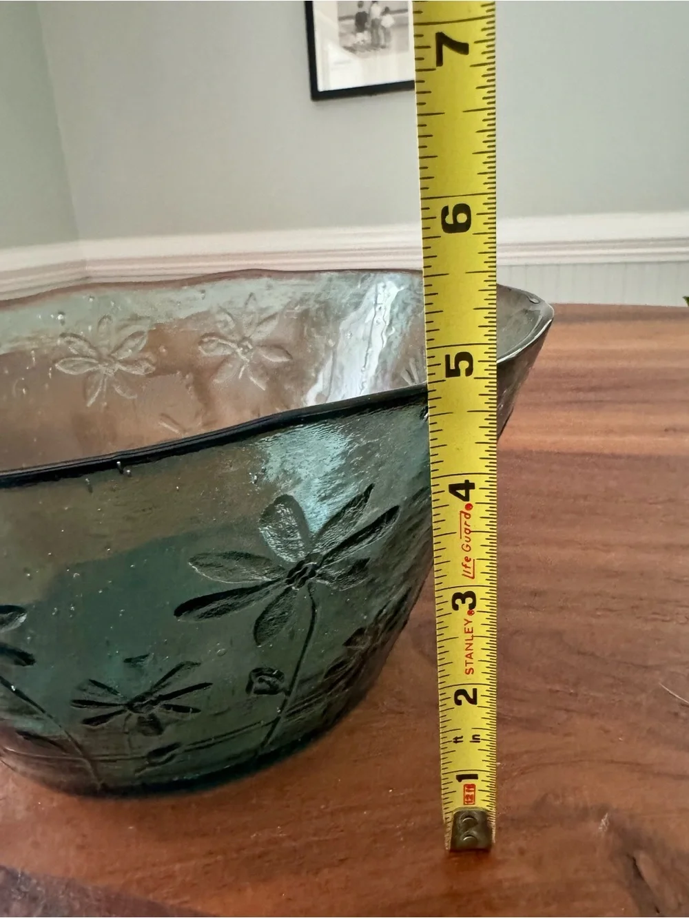 TAG Bubble Glassware Collection 10” Serving Bowl Flowers Retro Aqua Green